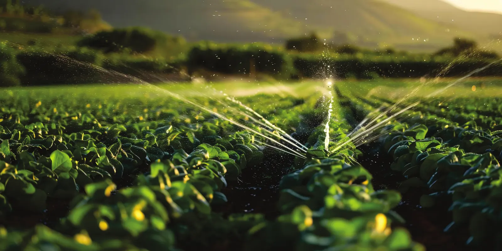 Área agrícola com linhas de irrigação em operação